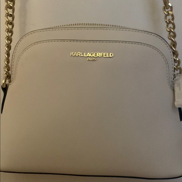 Karl Lagerfeld Handbags - Karl Lagerfeld Cream Crossbody Bag with Gold Chain